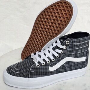 Vans SK8-HI Tapered Black Grey Plaid Canvas Women’s High Top Sneakers Sz 7
